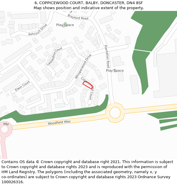 6, COPPICEWOOD COURT, BALBY, DONCASTER, DN4 8SF: Location map and indicative extent of plot