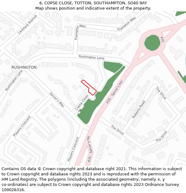 6, COPSE CLOSE, TOTTON, SOUTHAMPTON, SO40 9AY: Location map and indicative extent of plot