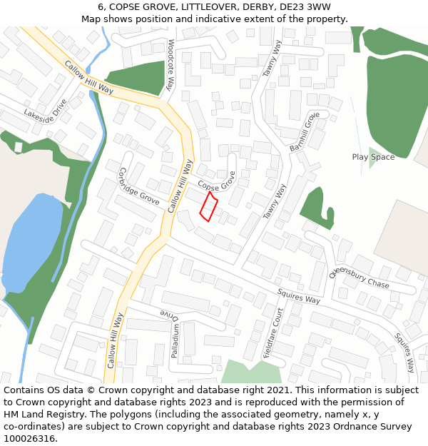6, COPSE GROVE, LITTLEOVER, DERBY, DE23 3WW: Location map and indicative extent of plot