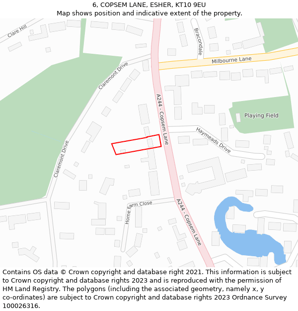 6, COPSEM LANE, ESHER, KT10 9EU: Location map and indicative extent of plot