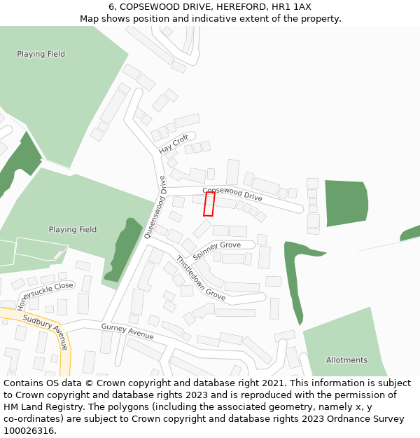 6, COPSEWOOD DRIVE, HEREFORD, HR1 1AX: Location map and indicative extent of plot