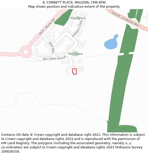 6, CORBETT PLACE, MALDON, CM9 6FW: Location map and indicative extent of plot