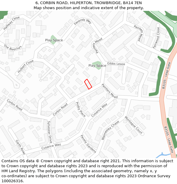 6, CORBIN ROAD, HILPERTON, TROWBRIDGE, BA14 7EN: Location map and indicative extent of plot