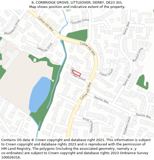 6, CORBRIDGE GROVE, LITTLEOVER, DERBY, DE23 3UL: Location map and indicative extent of plot
