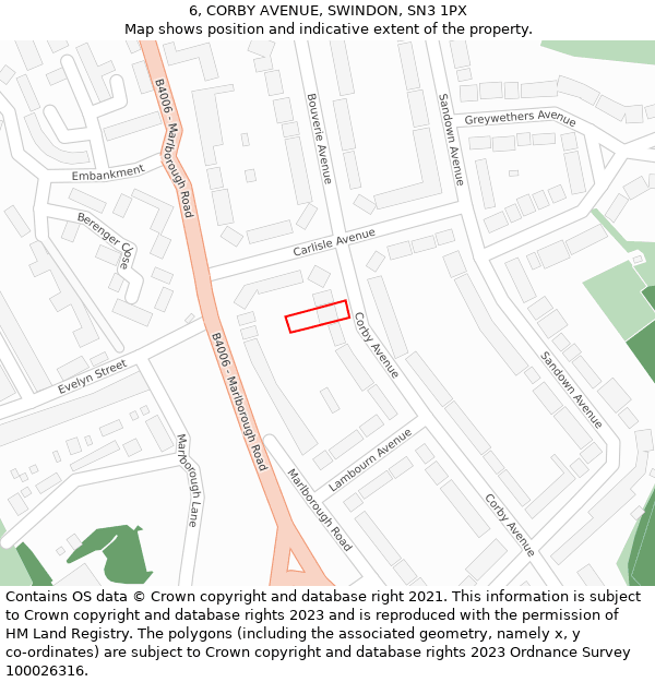 6, CORBY AVENUE, SWINDON, SN3 1PX: Location map and indicative extent of plot