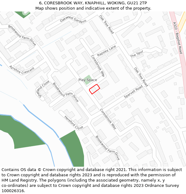 6, CORESBROOK WAY, KNAPHILL, WOKING, GU21 2TP: Location map and indicative extent of plot