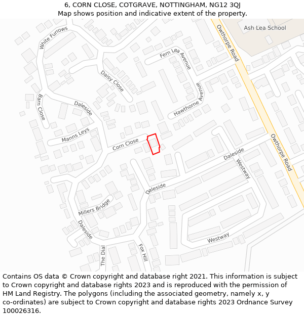 6, CORN CLOSE, COTGRAVE, NOTTINGHAM, NG12 3QJ: Location map and indicative extent of plot