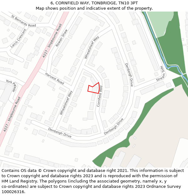 6, CORNFIELD WAY, TONBRIDGE, TN10 3PT: Location map and indicative extent of plot