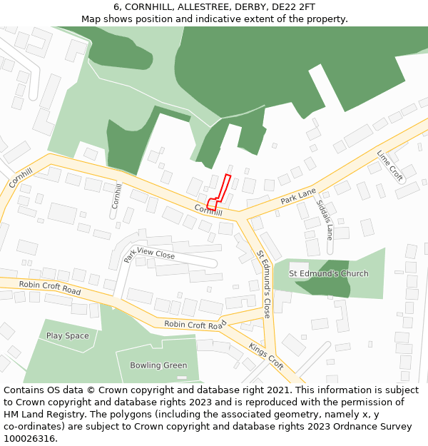 6, CORNHILL, ALLESTREE, DERBY, DE22 2FT: Location map and indicative extent of plot
