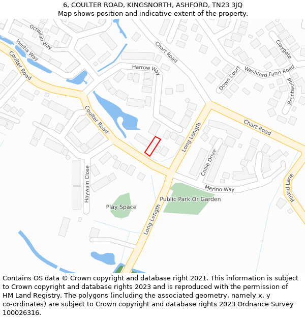 6, COULTER ROAD, KINGSNORTH, ASHFORD, TN23 3JQ: Location map and indicative extent of plot