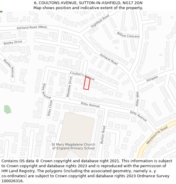 6, COULTONS AVENUE, SUTTON-IN-ASHFIELD, NG17 2GN: Location map and indicative extent of plot