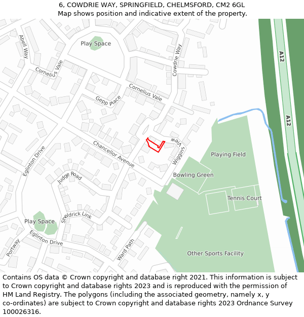 6, COWDRIE WAY, SPRINGFIELD, CHELMSFORD, CM2 6GL: Location map and indicative extent of plot