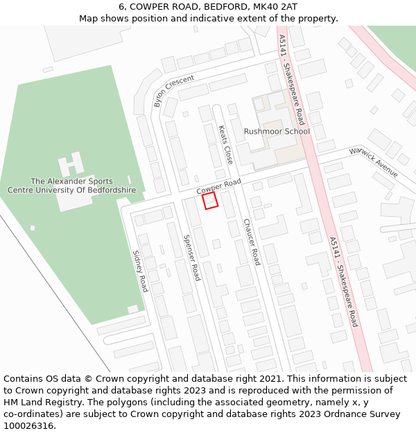 6, COWPER ROAD, BEDFORD, MK40 2AT: Location map and indicative extent of plot