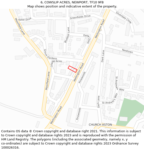 6, COWSLIP ACRES, NEWPORT, TF10 9FB: Location map and indicative extent of plot