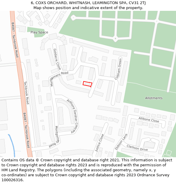 6, COXS ORCHARD, WHITNASH, LEAMINGTON SPA, CV31 2TJ: Location map and indicative extent of plot