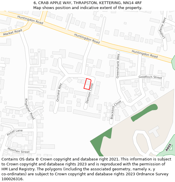 6, CRAB APPLE WAY, THRAPSTON, KETTERING, NN14 4RF: Location map and indicative extent of plot