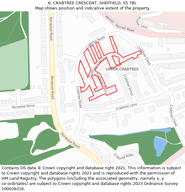 6, CRABTREE CRESCENT, SHEFFIELD, S5 7BL: Location map and indicative extent of plot