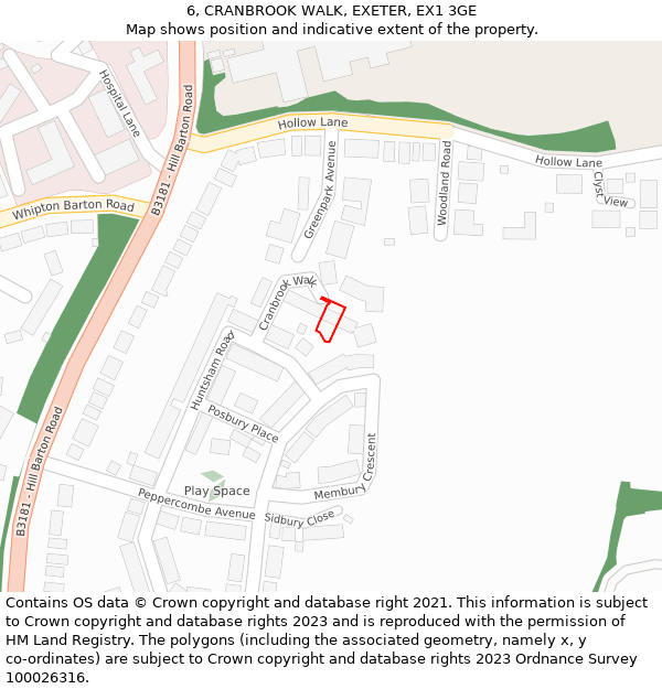 6, CRANBROOK WALK, EXETER, EX1 3GE: Location map and indicative extent of plot