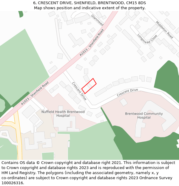 6, CRESCENT DRIVE, SHENFIELD, BRENTWOOD, CM15 8DS: Location map and indicative extent of plot