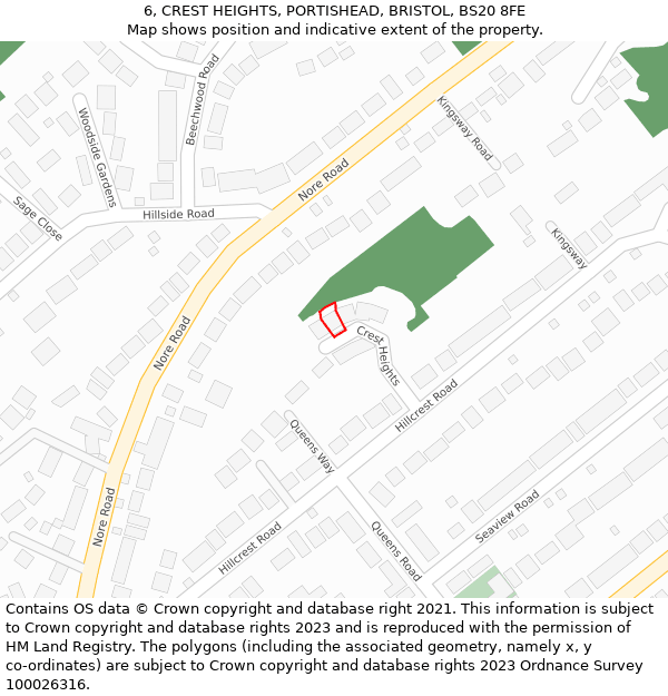 6, CREST HEIGHTS, PORTISHEAD, BRISTOL, BS20 8FE: Location map and indicative extent of plot