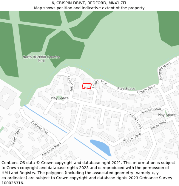 6, CRISPIN DRIVE, BEDFORD, MK41 7FL: Location map and indicative extent of plot