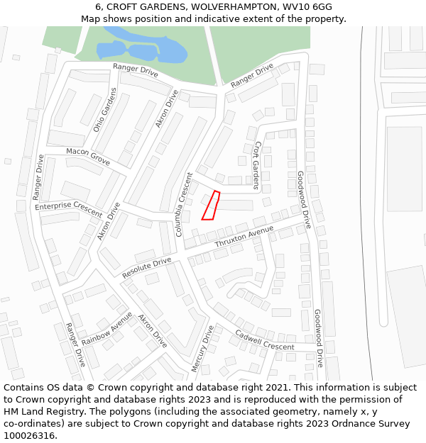 6, CROFT GARDENS, WOLVERHAMPTON, WV10 6GG: Location map and indicative extent of plot
