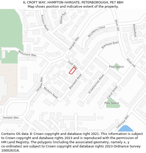 6, CROFT WAY, HAMPTON HARGATE, PETERBOROUGH, PE7 8BH: Location map and indicative extent of plot