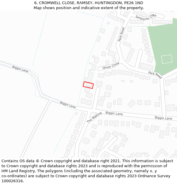 6, CROMWELL CLOSE, RAMSEY, HUNTINGDON, PE26 1ND: Location map and indicative extent of plot