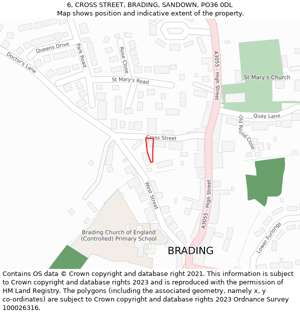 6, CROSS STREET, BRADING, SANDOWN, PO36 0DL: Location map and indicative extent of plot