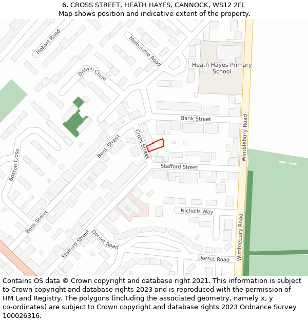 6, CROSS STREET, HEATH HAYES, CANNOCK, WS12 2EL: Location map and indicative extent of plot
