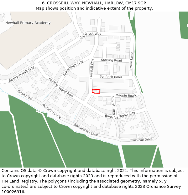 6, CROSSBILL WAY, NEWHALL, HARLOW, CM17 9GP: Location map and indicative extent of plot