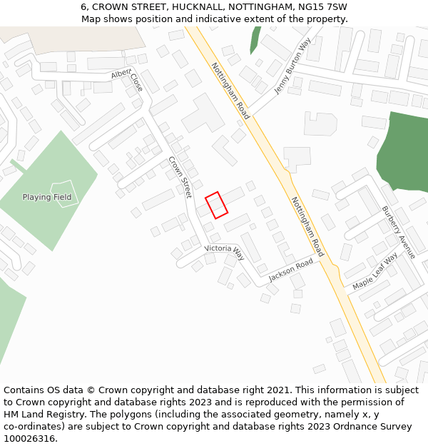 6, CROWN STREET, HUCKNALL, NOTTINGHAM, NG15 7SW: Location map and indicative extent of plot