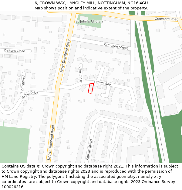 6, CROWN WAY, LANGLEY MILL, NOTTINGHAM, NG16 4GU: Location map and indicative extent of plot