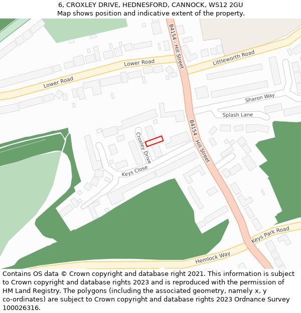 6, CROXLEY DRIVE, HEDNESFORD, CANNOCK, WS12 2GU: Location map and indicative extent of plot