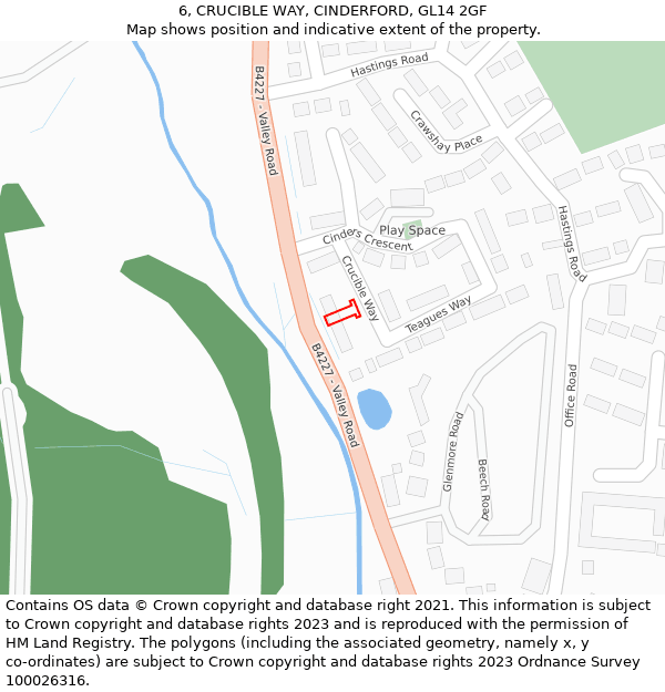 6, CRUCIBLE WAY, CINDERFORD, GL14 2GF: Location map and indicative extent of plot