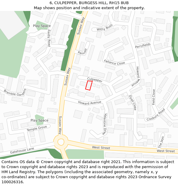 6, CULPEPPER, BURGESS HILL, RH15 8UB: Location map and indicative extent of plot