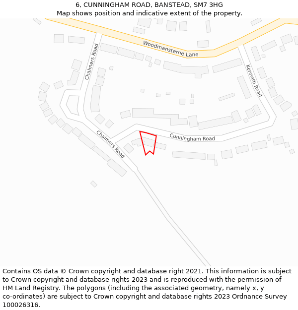 6, CUNNINGHAM ROAD, BANSTEAD, SM7 3HG: Location map and indicative extent of plot