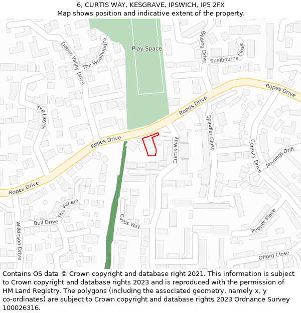 6, CURTIS WAY, KESGRAVE, IPSWICH, IP5 2FX: Location map and indicative extent of plot