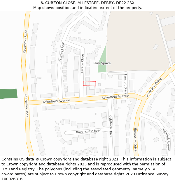 6, CURZON CLOSE, ALLESTREE, DERBY, DE22 2SX: Location map and indicative extent of plot