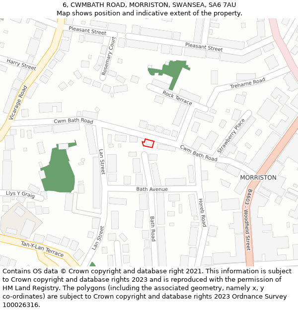 6, CWMBATH ROAD, MORRISTON, SWANSEA, SA6 7AU: Location map and indicative extent of plot