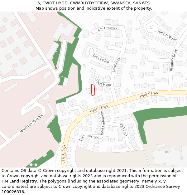 6, CWRT HYDD, CWMRHYDYCEIRW, SWANSEA, SA6 6TS: Location map and indicative extent of plot