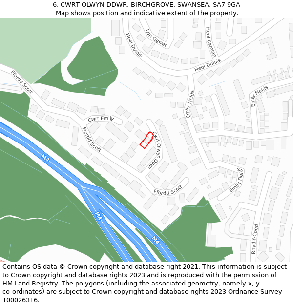 6, CWRT OLWYN DDWR, BIRCHGROVE, SWANSEA, SA7 9GA: Location map and indicative extent of plot