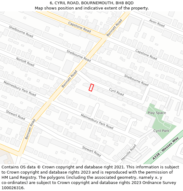 6, CYRIL ROAD, BOURNEMOUTH, BH8 8QD: Location map and indicative extent of plot