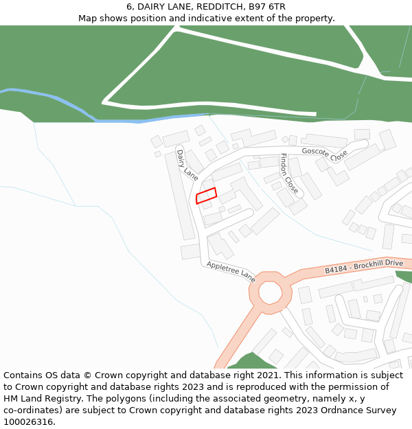 6, DAIRY LANE, REDDITCH, B97 6TR: Location map and indicative extent of plot