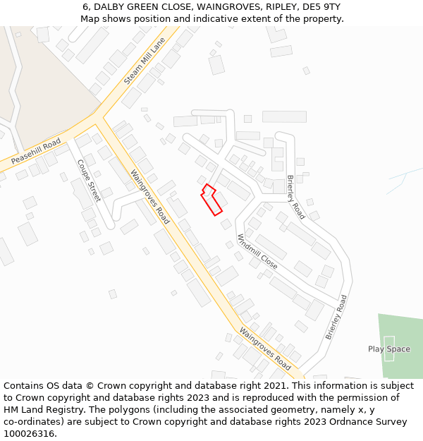 6, DALBY GREEN CLOSE, WAINGROVES, RIPLEY, DE5 9TY: Location map and indicative extent of plot