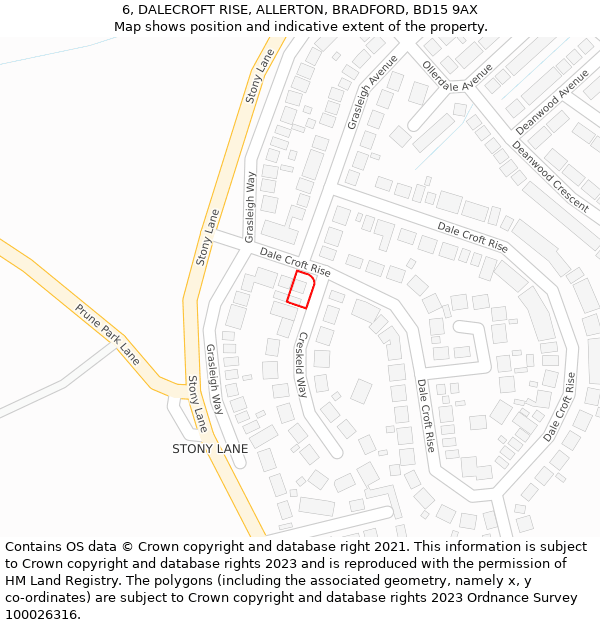 6, DALECROFT RISE, ALLERTON, BRADFORD, BD15 9AX: Location map and indicative extent of plot