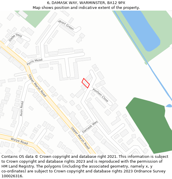 6, DAMASK WAY, WARMINSTER, BA12 9PX: Location map and indicative extent of plot