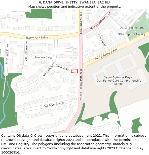 6, DANA DRIVE, SKETTY, SWANSEA, SA2 8LF: Location map and indicative extent of plot