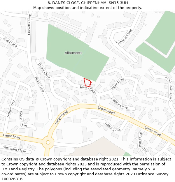 6, DANES CLOSE, CHIPPENHAM, SN15 3UH: Location map and indicative extent of plot