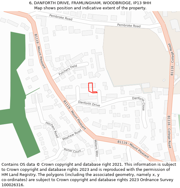 6, DANFORTH DRIVE, FRAMLINGHAM, WOODBRIDGE, IP13 9HH: Location map and indicative extent of plot